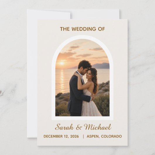 'De Bruiloft van' Moderne Boog Foto Save the Date Kaart (Voorkant)