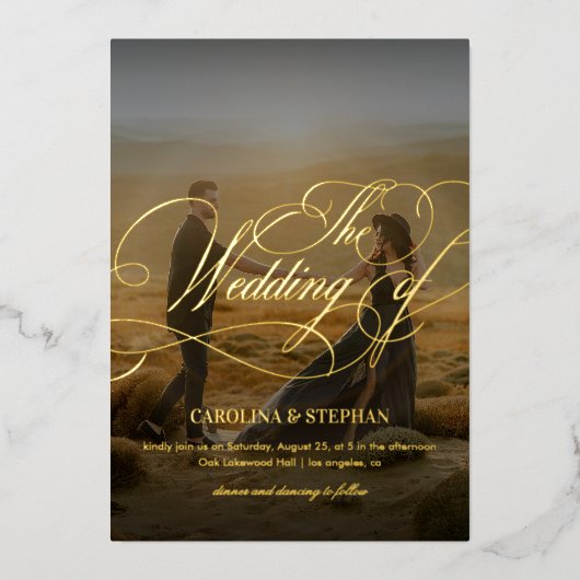 De bruiloft van | Moderne kalligrafie Script & fot Folie Uitnodiging (Voorkant)