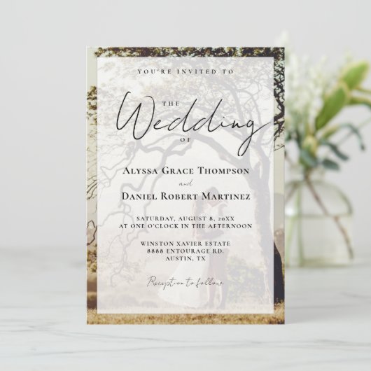 De bruiloft van Overlay Foto Eenvoudig Zwart Wit Kaart (Staand voorkant)