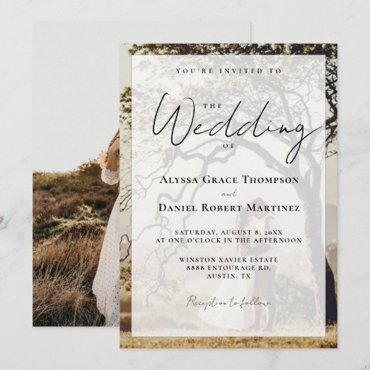 De bruiloft van Overlay Foto Eenvoudig Zwart Wit Kaart (Voorkant / Achterkant)