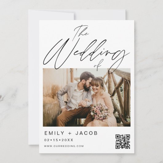 De bruiloft van QR code Modern Photo Minimalist Kaart (Voorkant)
