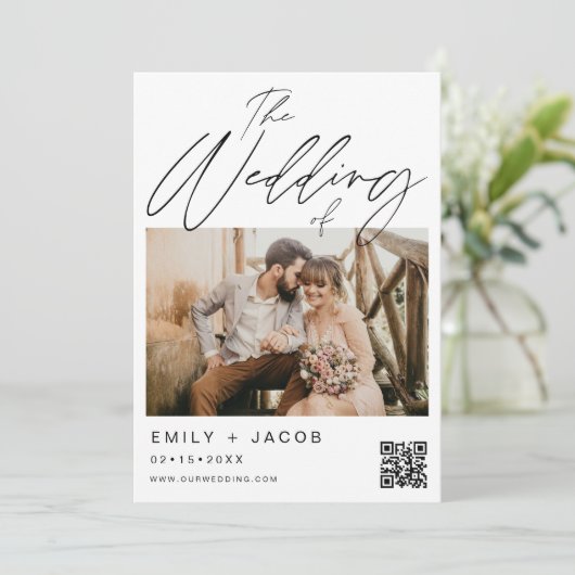 De bruiloft van QR code Modern Photo Minimalist Kaart (Staand voorkant)