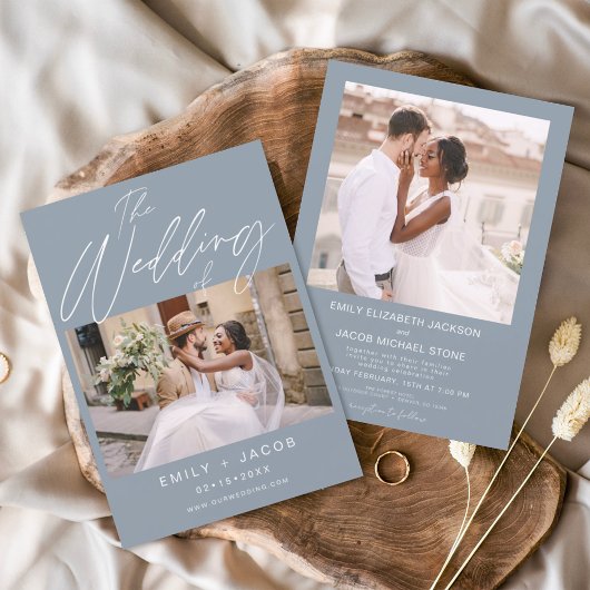 De bruiloft van twee foto's met minimalistisch mos kaart