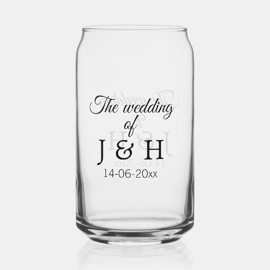 De bruiloft van voeg koppelnaam initiaal briefdatu blikvorm glas (Achterkant)