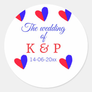 De bruiloft van voeg koppelnaam initiaal briefdatu ronde sticker