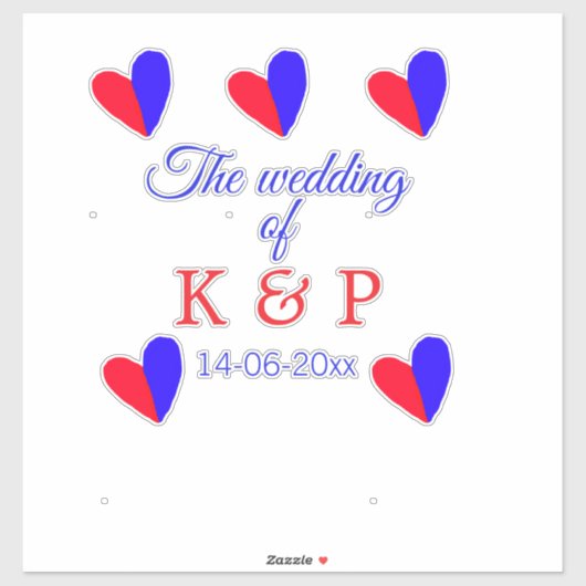 De bruiloft van voeg koppelnaam initiaal briefdatu sticker (Vel)