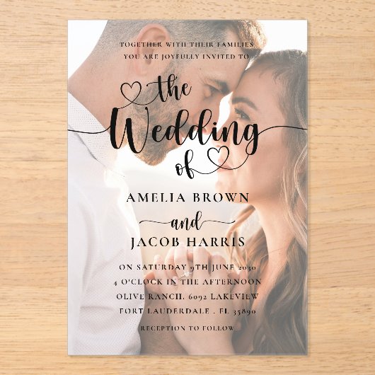 De bruiloft van warmte en foto acryl uitnodiging (Voorkant)