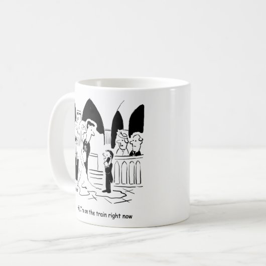 De bruiloftspagina is "In de trein". grappig Koffiemok (Voorkant links)