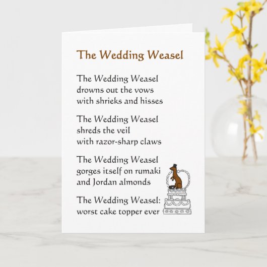De bruiloftswezel - een grappig huwelijksgedicht kaart (Gele Bloem)