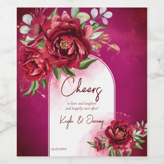 De bruine bruiloft van Bourgogne bloeit de moderne Wijn Etiket (Enkel label)