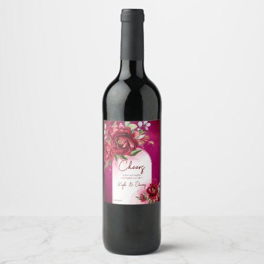 De bruine bruiloft van Bourgogne bloeit de moderne Wijn Etiket (Voorkant)