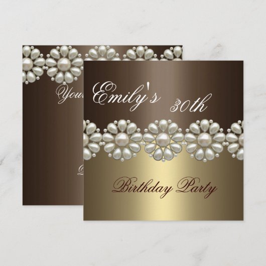 De bruine & Gouden Uitnodiging van de Verjaardag (Voorkant / Achterkant)