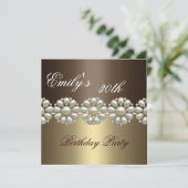De bruine & Gouden Uitnodiging van de Verjaardag (Staand voorkant)