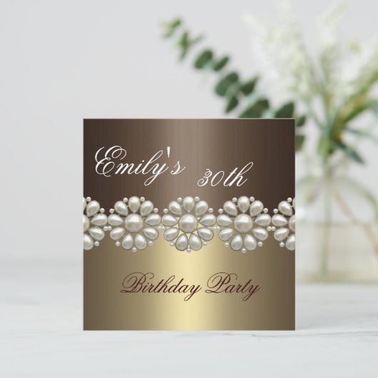 De bruine & Gouden Uitnodiging van de Verjaardag (Staand voorkant)