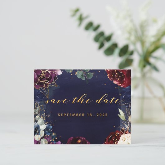 De bruine marine Gold Garden trouwt de datum op Save The Date (Staand voorkant)