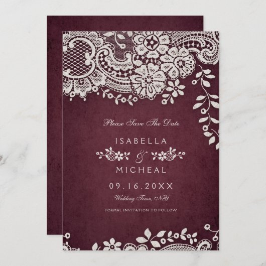 De bruinkoolbrij van Burgundy redt de datum Save The Date (Voorkant / Achterkant)