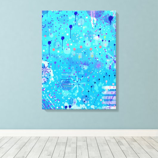 De Bubbelmachine: Blauwe Abstracte Kunst  Canvas Afdruk (Insitu (Houten vloer))