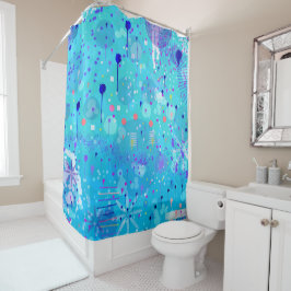 De Bubbelmachine: Blauwe Abstracte Kunst  Douchegordijn