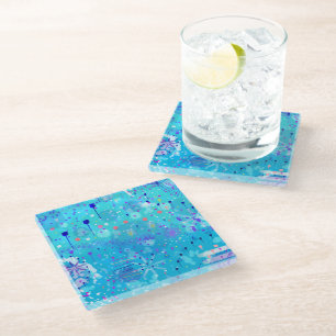 De Bubbelmachine: Blauwe Abstracte Kunst Glazen Onderzetter