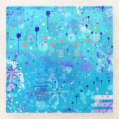 De Bubbelmachine: Blauwe Abstracte Kunst Glazen Onderzetter (Voorkant)
