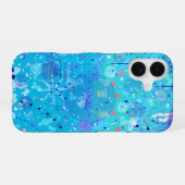 De Bubbelmachine: Blauwe Abstracte Kunst iPhone 16 Hoesje (Achterkant horizontaal)