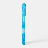 De Bubbelmachine: Blauwe Abstracte Kunst iPhone 16 Hoesje (Rechterkant)