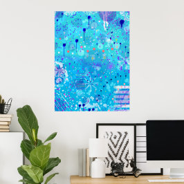 De Bubbelmachine: Blauwe Abstracte Kunst  Poster