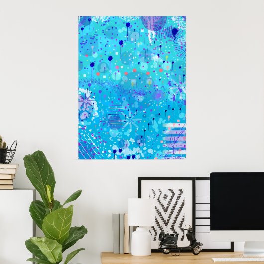 De Bubbelmachine: Blauwe Abstracte Kunst  Poster (Thuiskantoor)