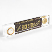 De Buck Stops here Replica, met dollarmunt Naambordje