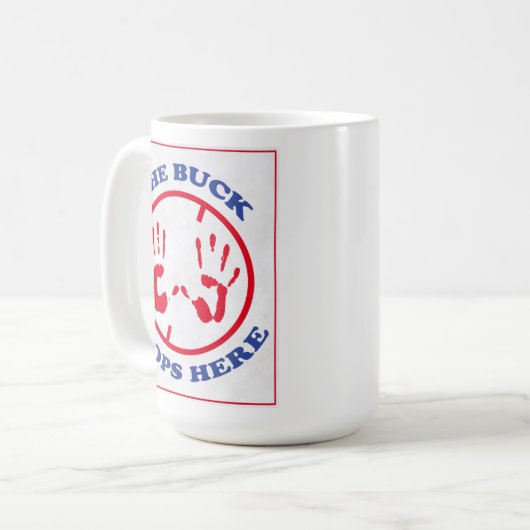 De buck stopt hier. koffiemok (Voorkant links)