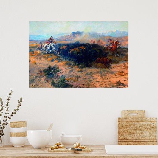 De Buffalo Hunt Native American Hunt Poster (Keuken)