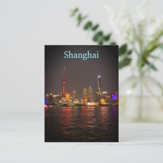 De Bund, Shanghai net na zonsondergang. Briefkaart (Staand voorkant)