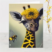 De bundel Giraffe Whimsical Digital Art XL Kaart (Gele Bloem)