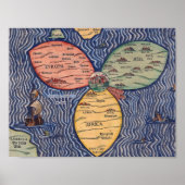 DE BUNTING CLOVER LEAF MAP VAN JERUSALEM (1581) POSTER (Voorkant)