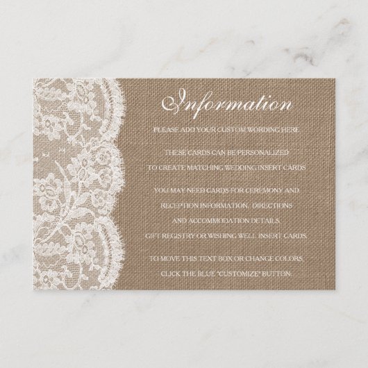 De Burlap & Lace bruiloft Collectie Detail Kaarten (Voorkant)