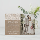 De Burlap & Lace bruiloft Collectie Foto Bedankkaart (Staand voorkant)