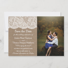 De Burlap & Lace bruiloft Collectie Foto Save The Date