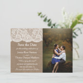 De Burlap & Lace bruiloft Collectie Foto Save The Date (Staand voorkant)