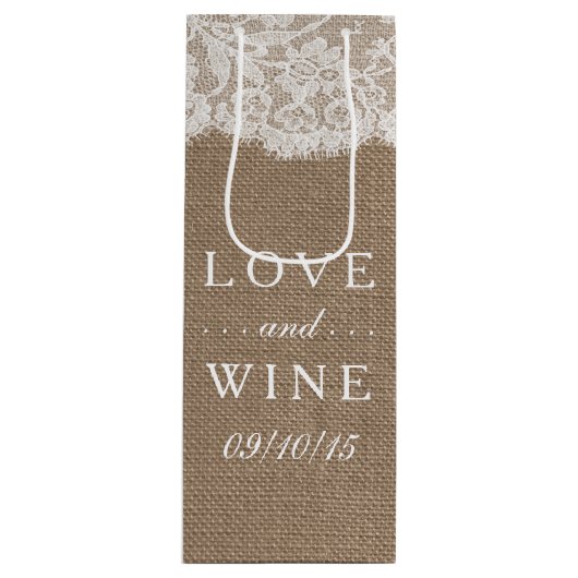 De Burlap & Lace bruiloft Collectie geschenktassen Wijn Cadeautas (Voorkant)