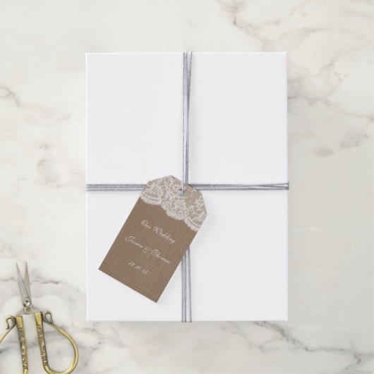 De Burlap & Lace bruiloft Collectie Labels Cadeaulabel (Met Touw)