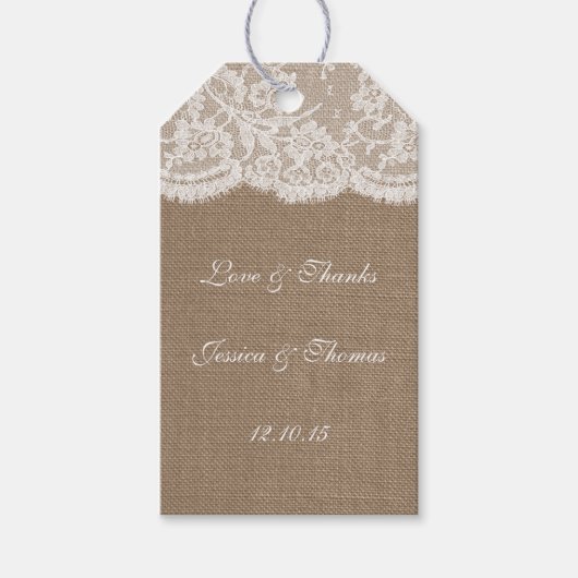 De Burlap & Lace bruiloft Collectie Labels Cadeaulabel (Voorkant)