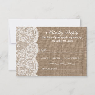 De Burlap & Lace bruiloft Collectie RSVP kaarten Kaartje