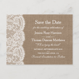 De Burlap & Lace bruiloft Collectie Save The Date Aankondigingskaart