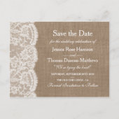 De Burlap & Lace bruiloft Collectie Save The Date Aankondigingskaart (Voorkant)