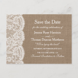 De Burlap & Lace bruiloft Collectie Save The Date Aankondigingskaart