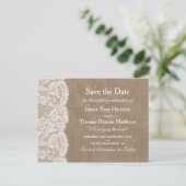 De Burlap & Lace bruiloft Collectie Save The Date Aankondigingskaart (Staand voorkant)