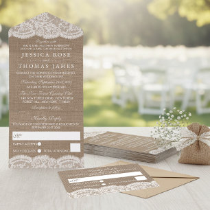 De Burlap & Lace Trouwcollectie All In One Uitnodiging