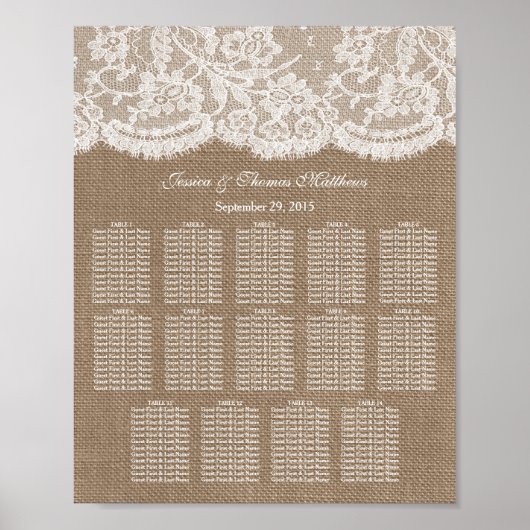De Burlap & Lace Trouwcollectie Stoelenkaart Poster (Voorkant)