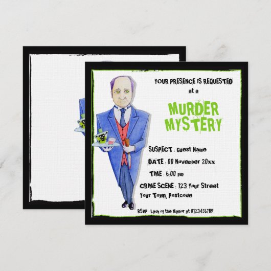 De Butler Murder Mystery Uitnodiging (Voorkant / Achterkant)