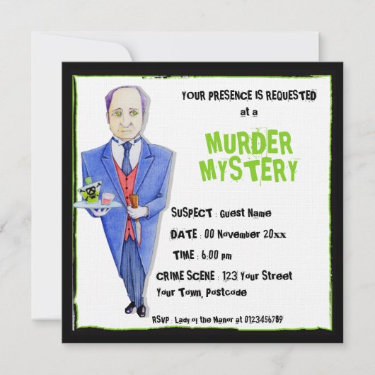 De Butler Murder Mystery Uitnodiging (Voorkant)